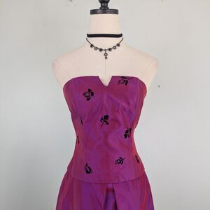 Betsy Adam Prom Dress Maxi Gown 4 Pink Black Set Corset Goth Vintage Y2K Velvet